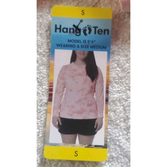 Hang Ten Small UV Protection UPF 50+ Long Sleeve Peach Tie Dye Stretch Swim Top - Picture 1 of 12